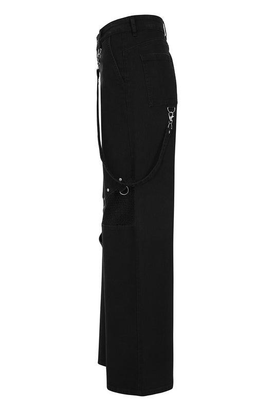 Banned Apparel Cinder Industrial Mesh Panel Alt Wide Leg Trousers side view