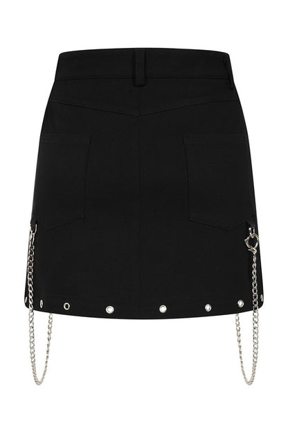 Gothic Cargo Skirt black zip off with utility pockets and chains for punk style by Banned Apparel