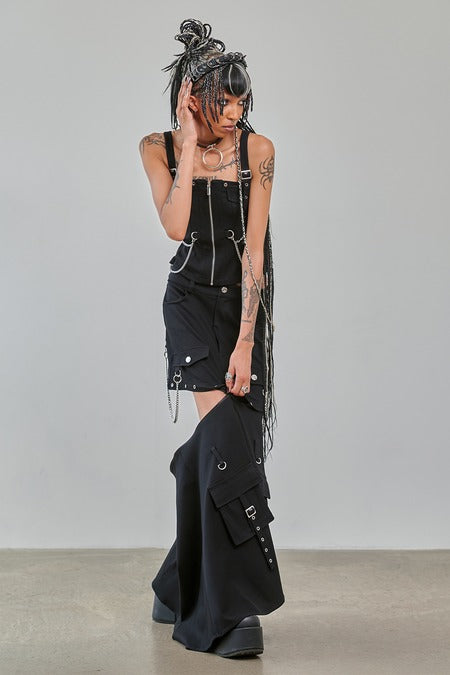 Gothic Cargo Skirt Black Zip Off Punk Style Banned worn by model showcasing versatile alternative fashion.