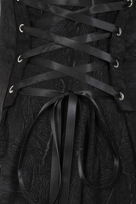 Gothic High Low Dress black lace-up back detail with satin ribbons by Banned Apparel.
