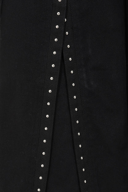 Banned Apparel Hangfire wide leg black alt trousers, cargo style with straps and metal hardware close up of the studs