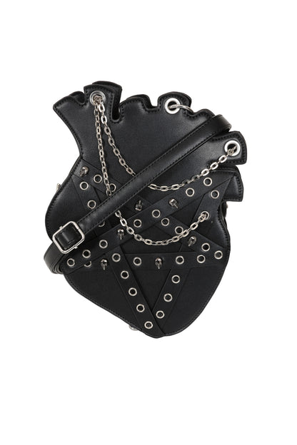 Banned Apparel Heartbreaker Harness Anatomical Heart Backpack front view showing  a strap