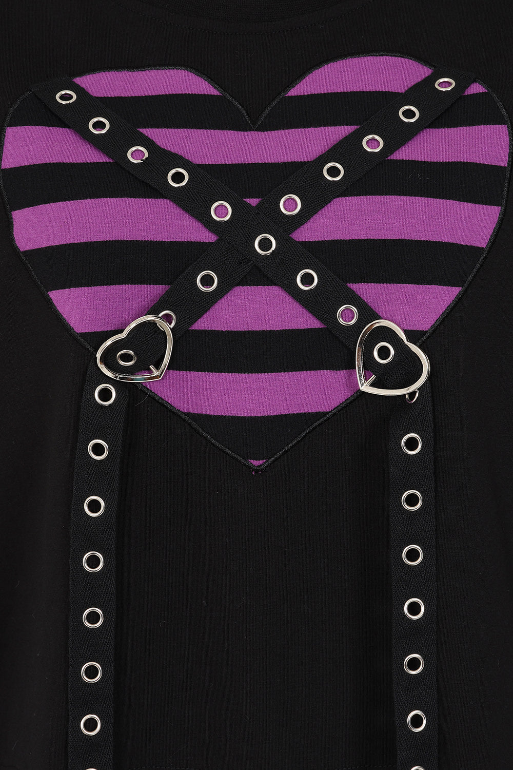 Banned Apparel My Heart Hacker Kawaii Goth Top close up of the purple heart shaped chest detail