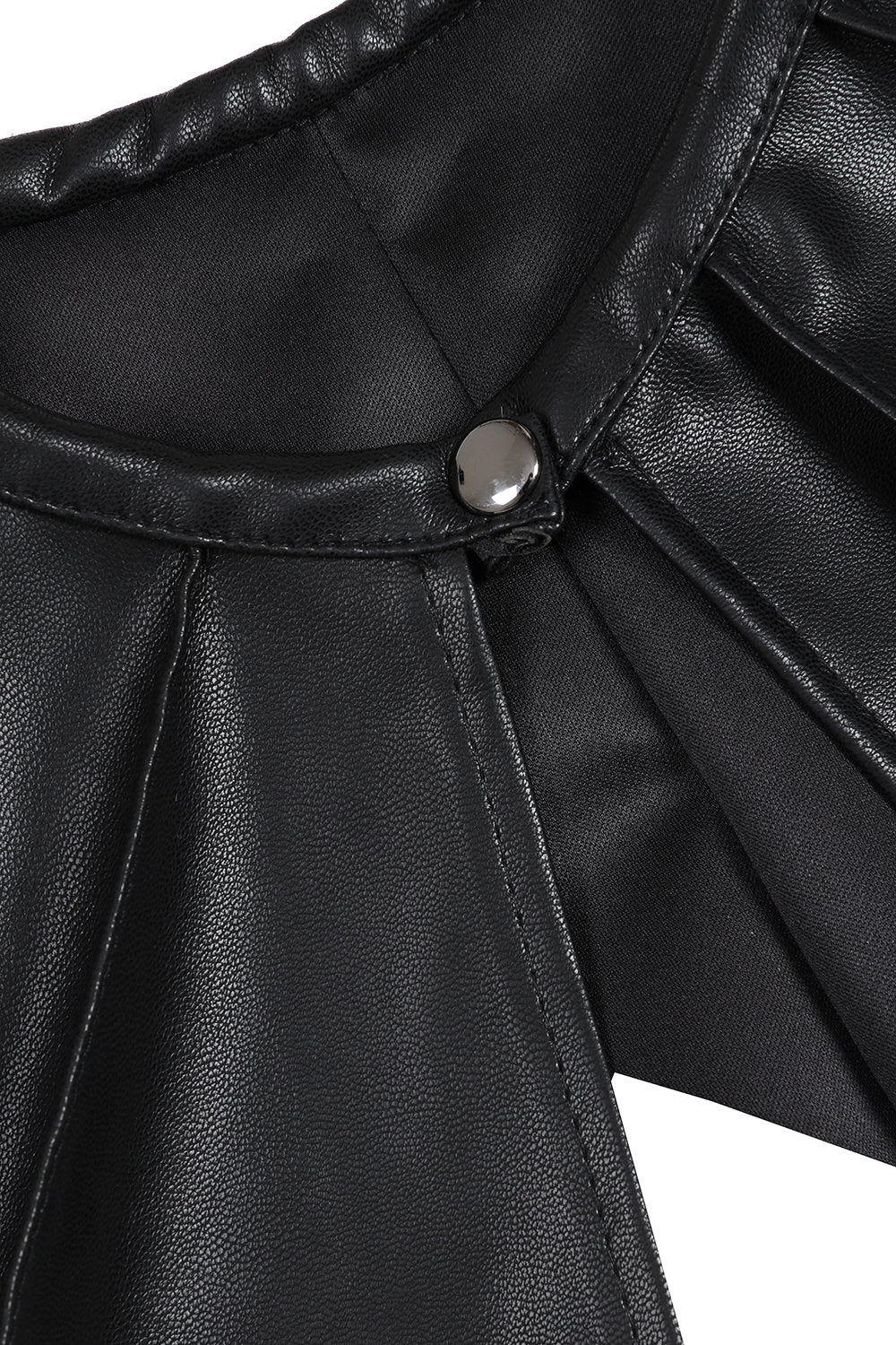 Close-up of the Banned Apparel Black bat-winged collar showing the metal button fastening