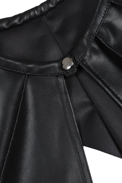 Close-up of the Banned Apparel Black bat-winged collar showing the metal button fastening