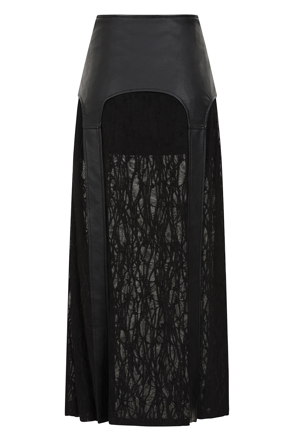 Banned Apparel Velkyn Faux Leather & Knit Panel Skirt in Black back view
