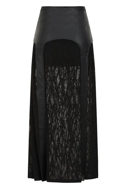 Banned Apparel Velkyn Faux Leather & Knit Panel Skirt in Black back view