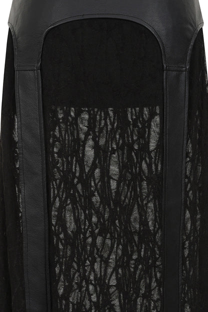 Banned Apparel Velkyn Faux Leather & Knit Panel Skirt in Black fabric closeup