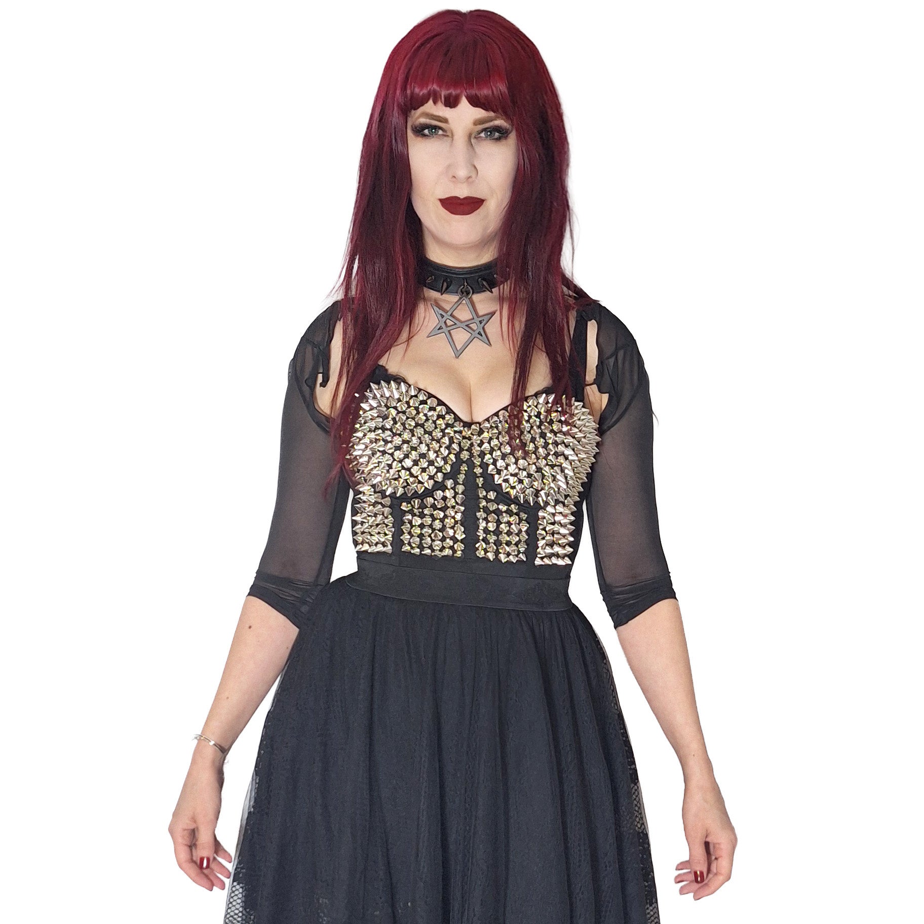 Banned Apparel Xenia Top Silver structured bustier glossy studs sharp spikes punk