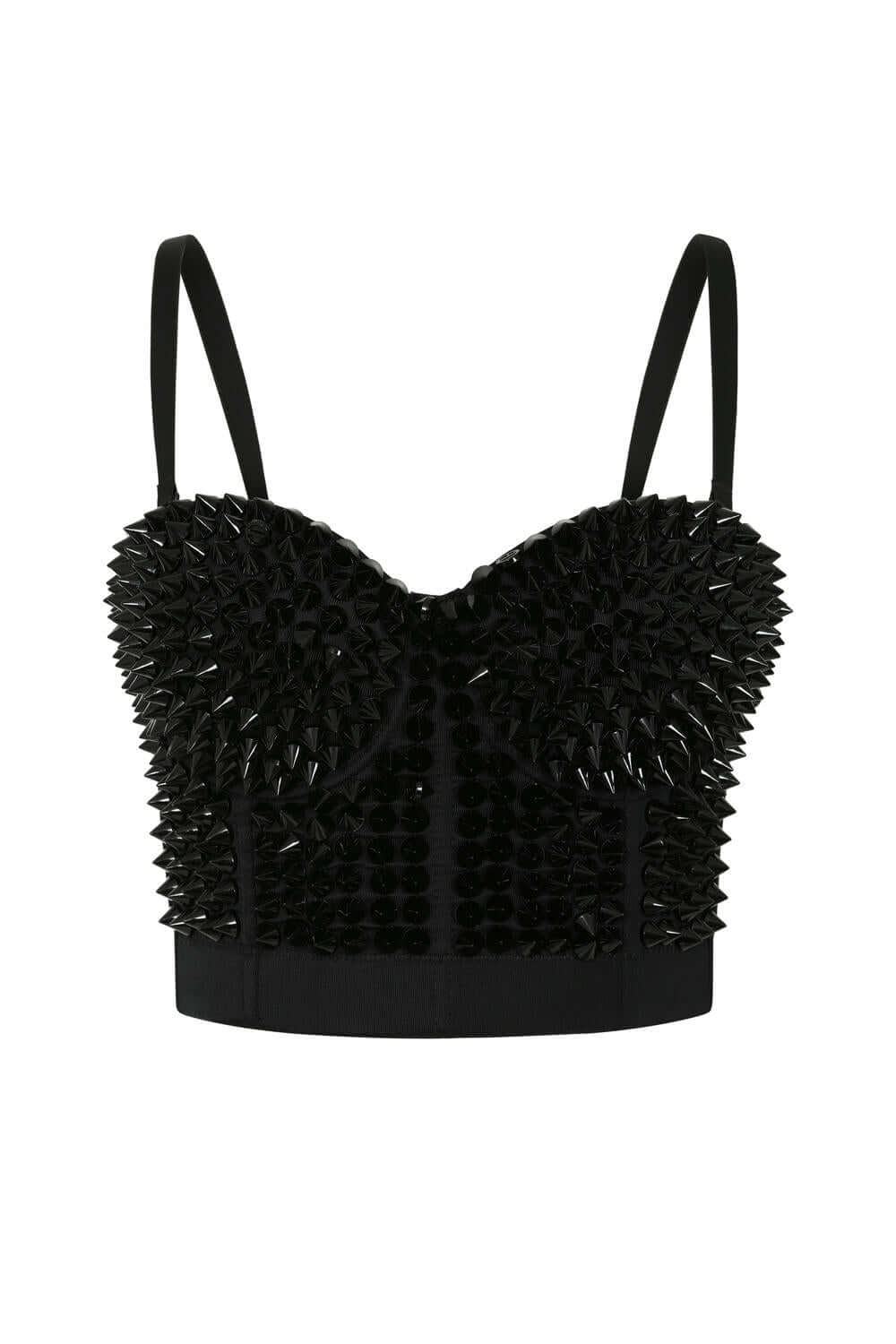 Banned Apparel Xenia Top Black structured bustier glossy studs sharp spikes punk