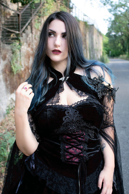 Angelineva_ wearing Dark in Love Gothic Velvet Corset Top