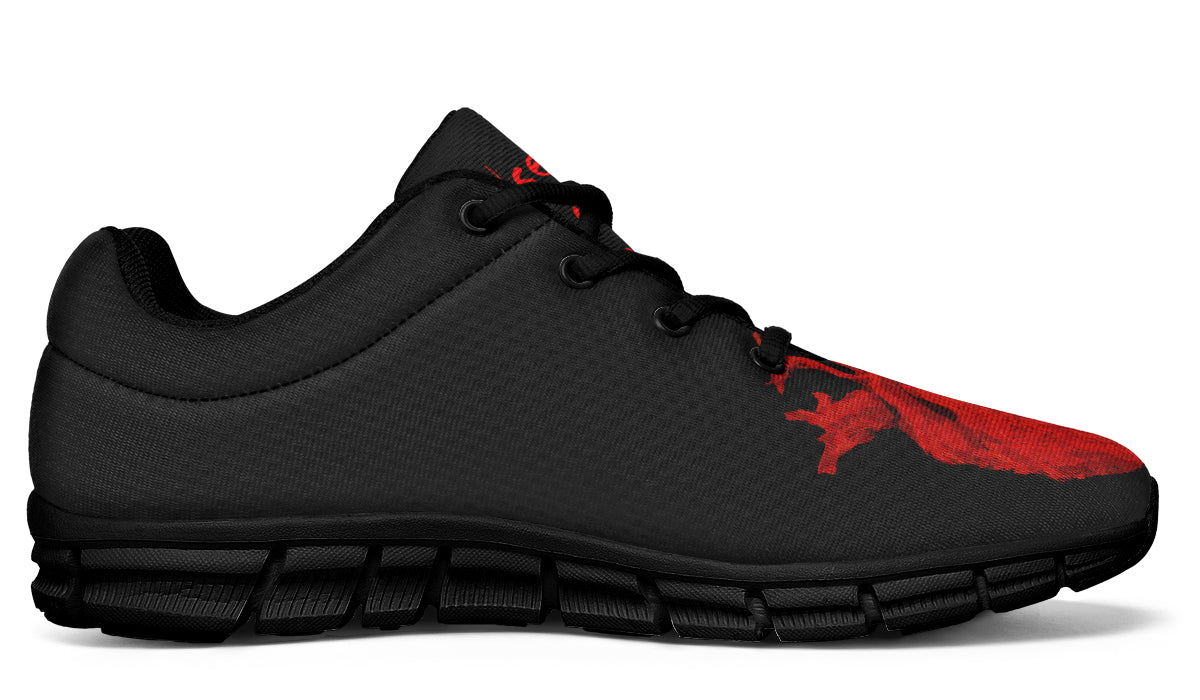 Horror-inspired gothic sneakers with heart motif, side angle view