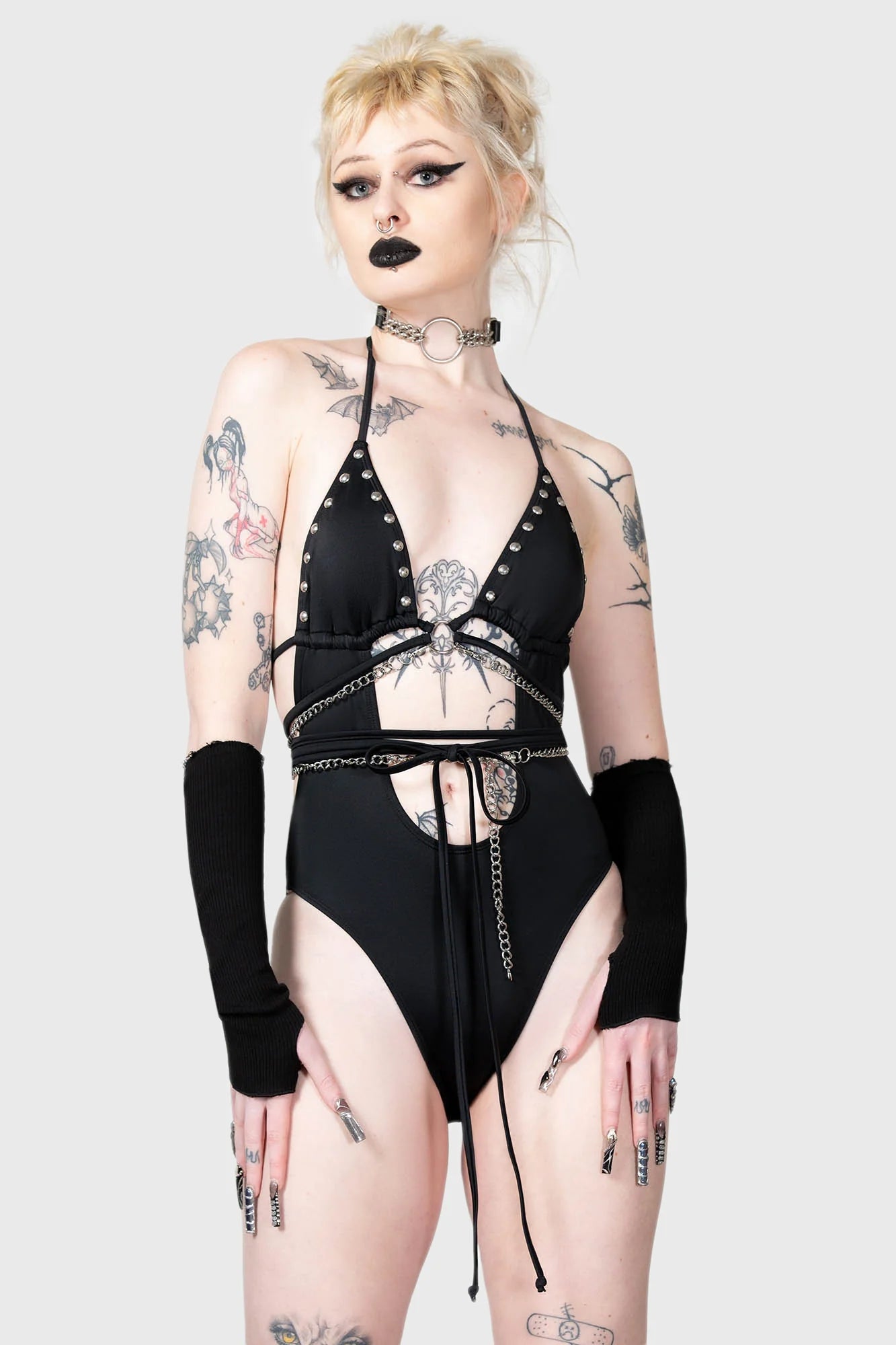 Killstar Black Hearted Swimsuit - Kate's Clothing