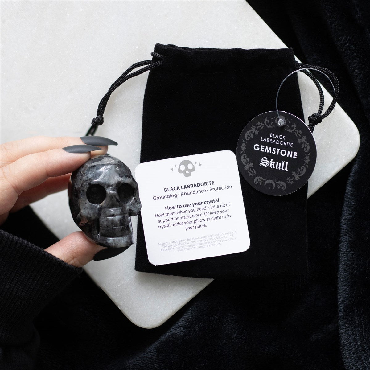 Gothic Gifts Black Labradorite Crystal Skull - Kate's Clothing