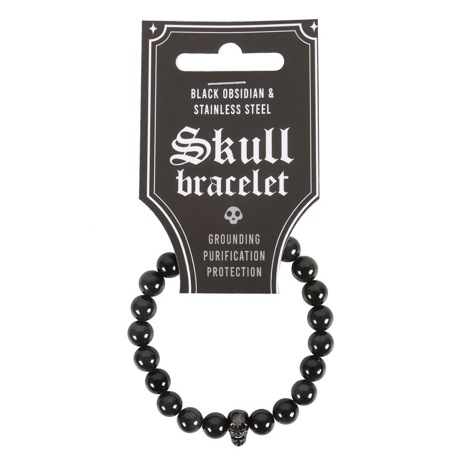 Gothic Gifts Black Obsidian Skull Bracelet - Kate's Clothing