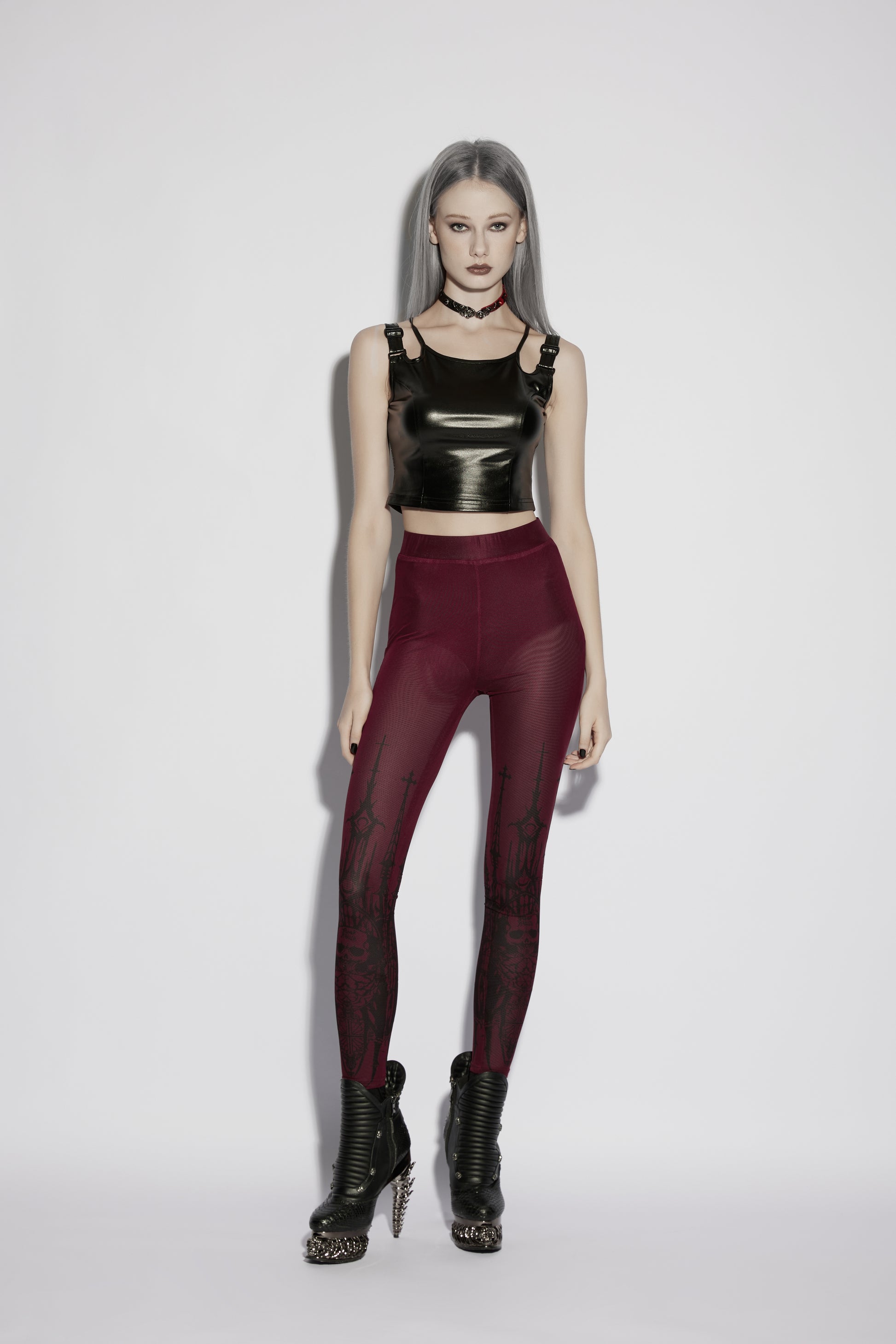 Punk Rave Morella Church Skull Leggings on mdel