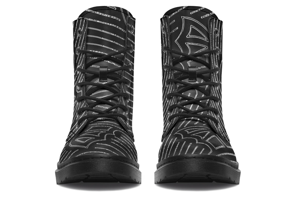 ANTIBrand Big Bat Haus Pinstripe Combat Boots – Black & White