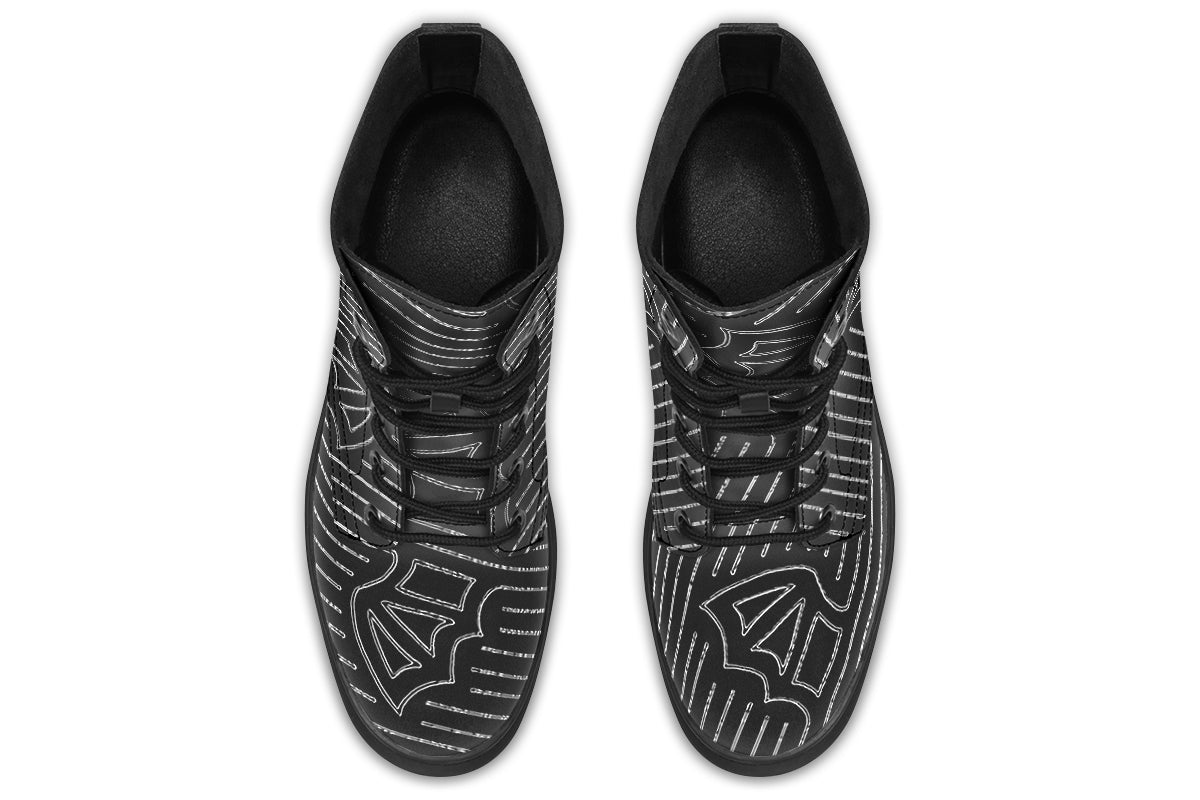 ANTIBrand Big Bat Haus Pinstripe Combat Boots – Black & White