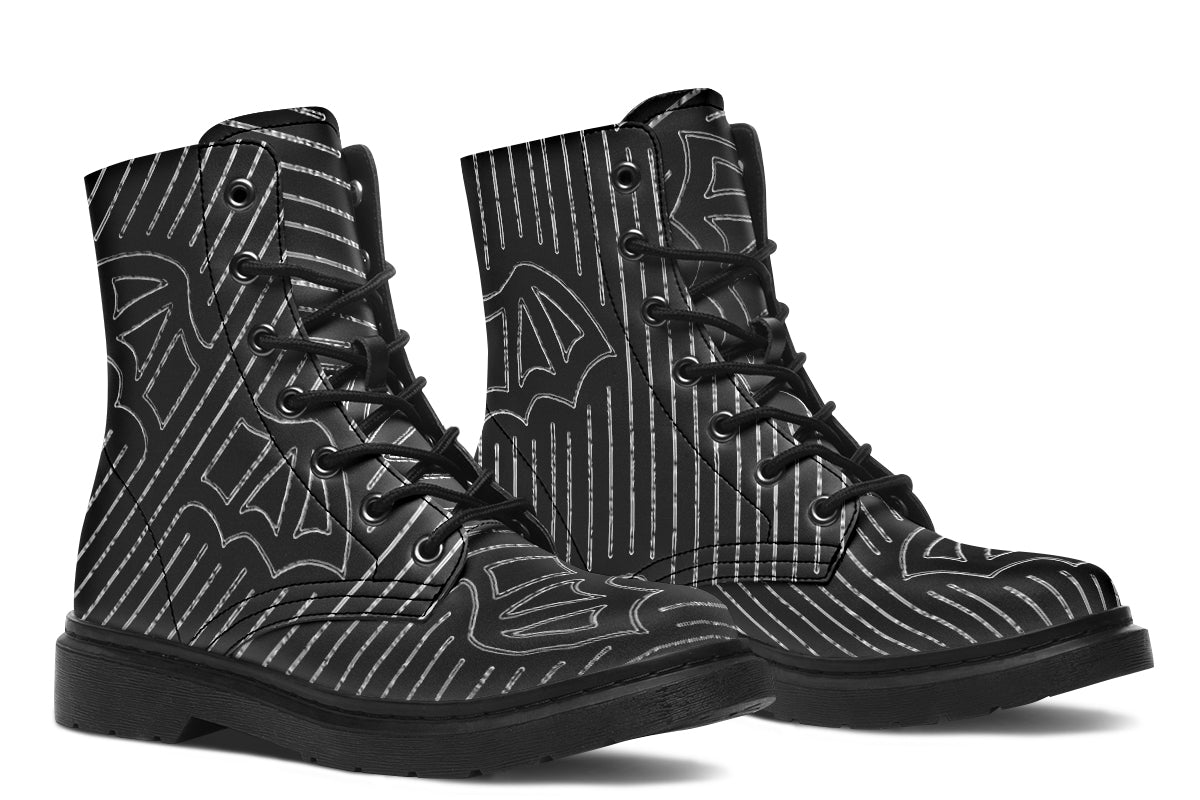 ANTIBrand Big Bat Haus Pinstripe Combat Boots – Black & White