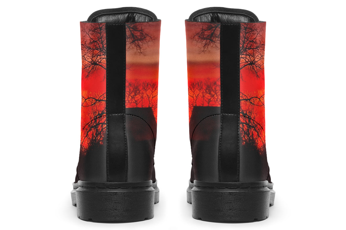 Red sky gothic lace-up boots with original photography print