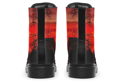 Red sky gothic lace-up boots with original photography print