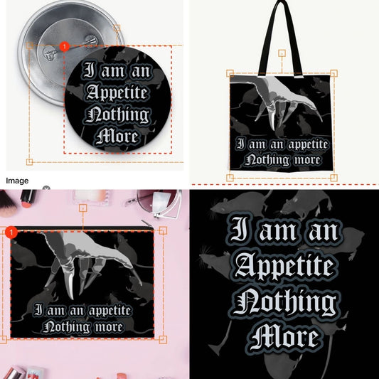 Radioactive Unicorn "I Am an Appetite, Nothing More" Canvas Bag, Pouch & Pin Set
