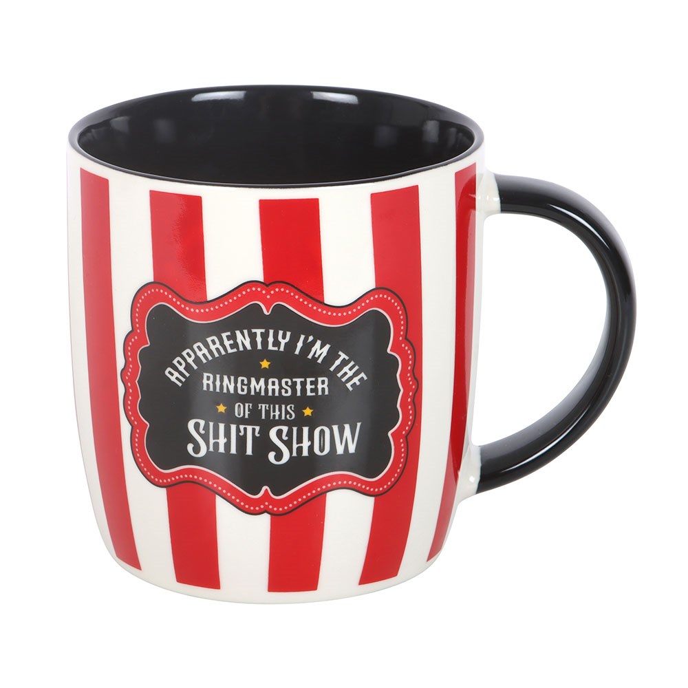 Gothic Gifts Mystic Circus Ringmaster Statement Mug front view with bold text