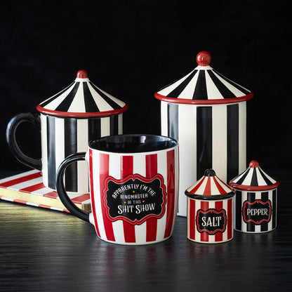 Gothic Gifts Mystic Circus Ringmaster Statement Mug with vintage circus stripes