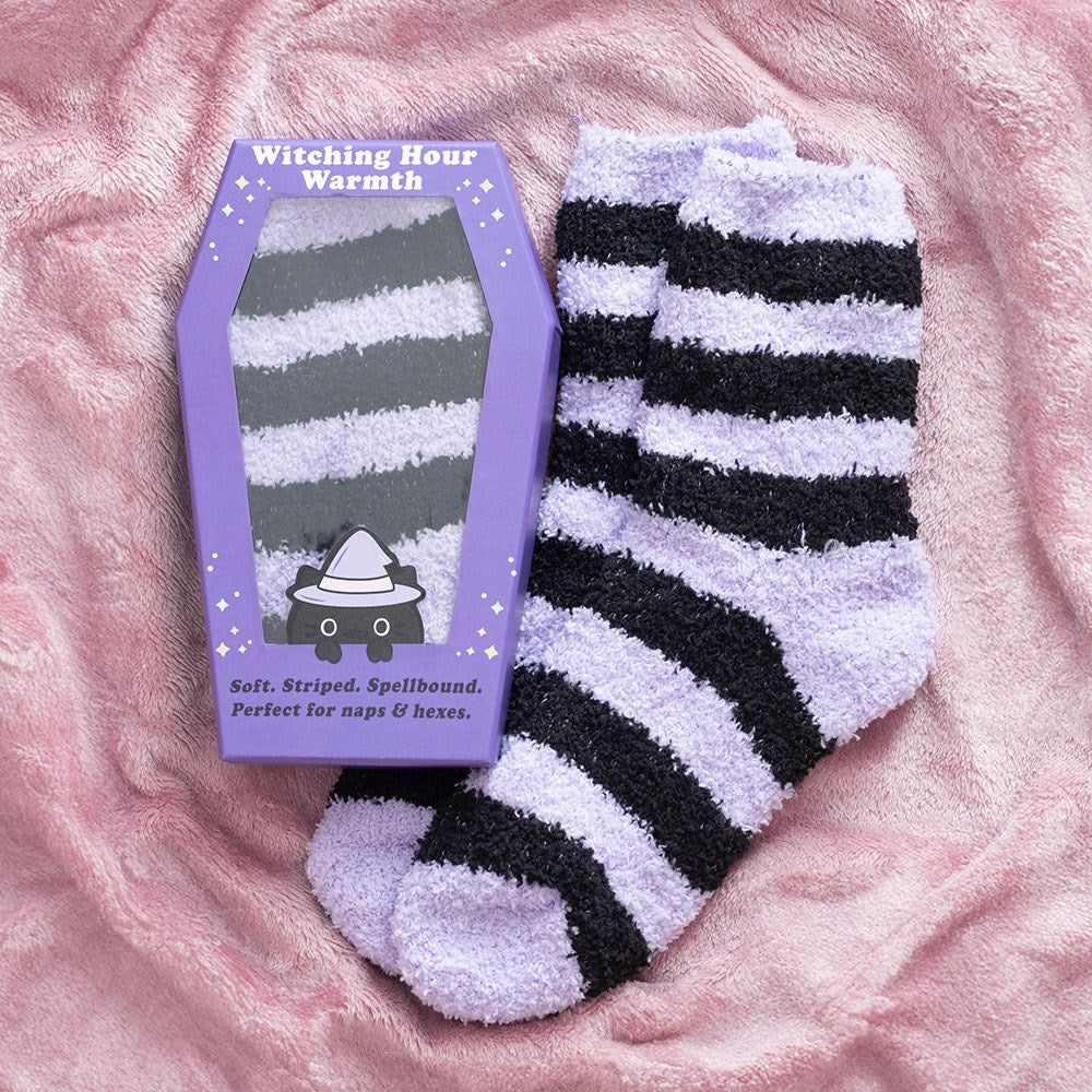 Gothic Gifts Pastel Purple Striped Socks in Coffin Gift Box