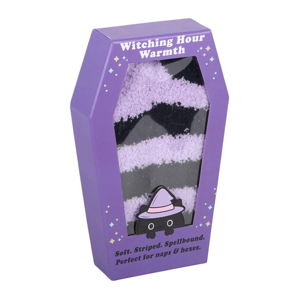 Gothic Gifts Pastel Purple Striped Socks in Coffin Gift Box