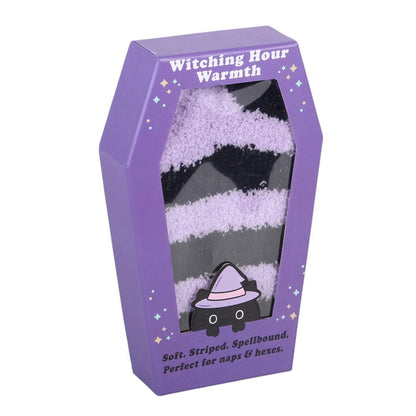 Gothic Gifts Pastel Purple Striped Socks in Coffin Gift Box