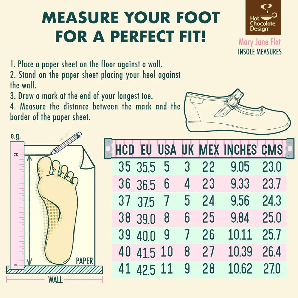 Chocolaticas® Drug Store Women's Mary Jane Flat Size Guide - Kate's Clothing