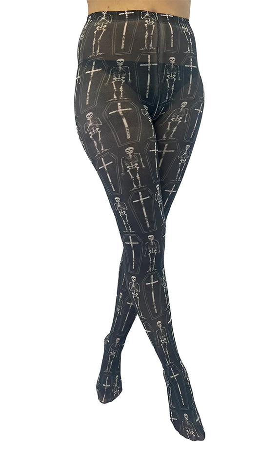 Pamela Mann Coffin Skeleton Printed Tights - Kate's Clothing