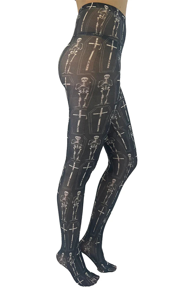 Pamela Mann Coffin Skeleton Printed Tights - Kate's Clothing