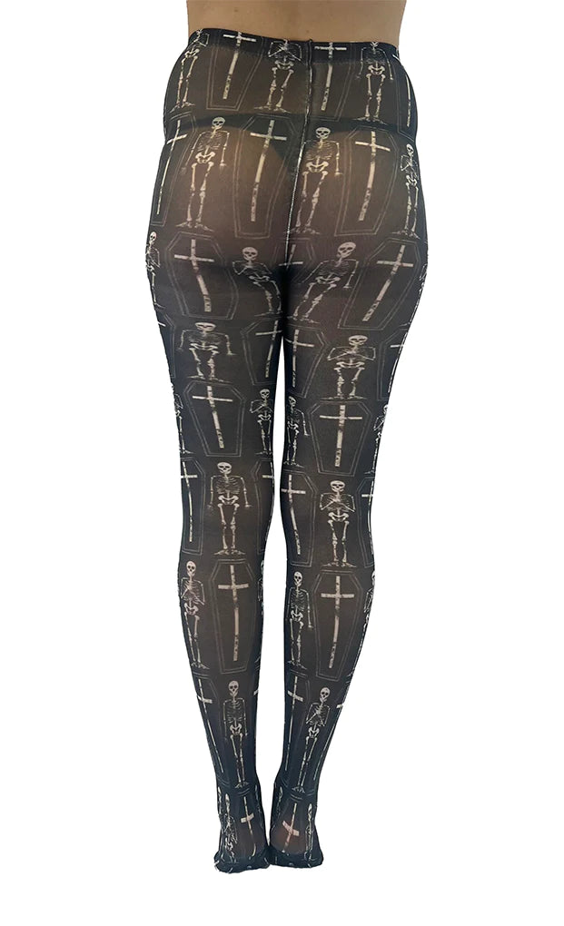 Pamela Mann Coffin Skeleton Printed Tights - Kate's Clothing