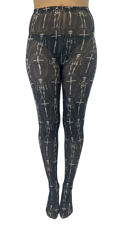 Pamela Mann Coffin Skeleton Printed Tights - Kate's Clothing