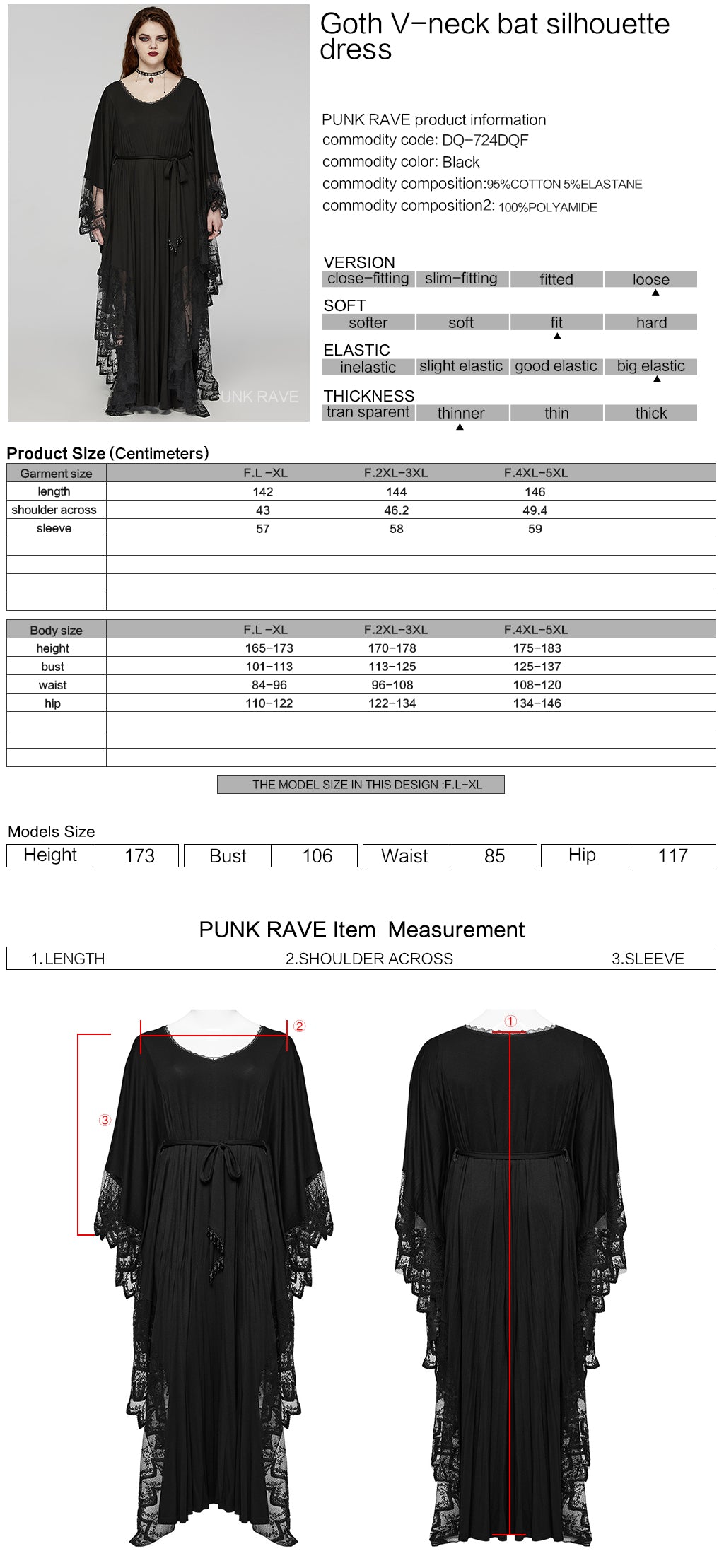 Punk Rave Plus Size Eldora Goth Bat Silhouette Dress