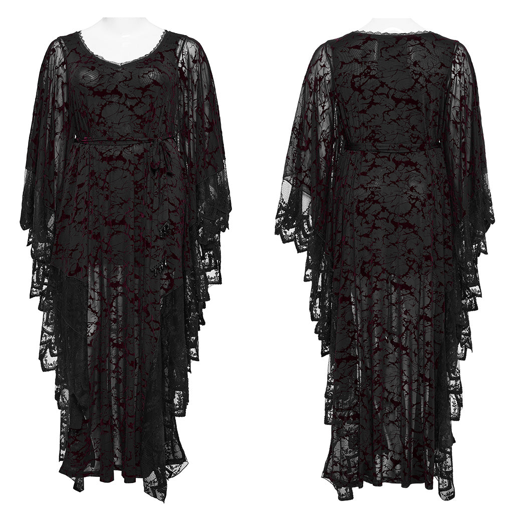 Punk Rave Plus Size Sabrina Black and Burgundy Bat Silhouette Dress - Kate's Clothing