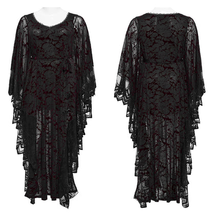 Punk Rave Plus Size Sabrina Black and Burgundy Bat Silhouette Dress - Kate's Clothing
