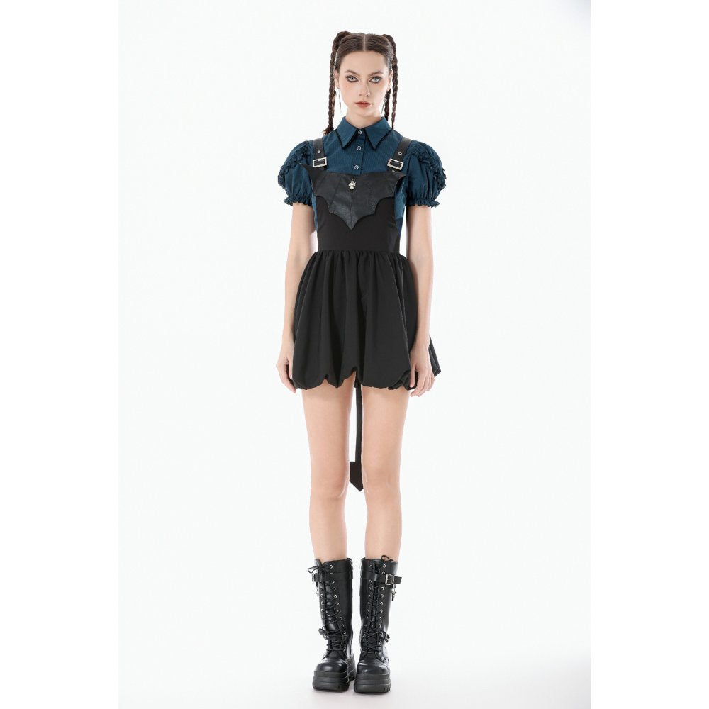 Dark In Love Lilith Bat Harness Bubble Dress styled over a shirt