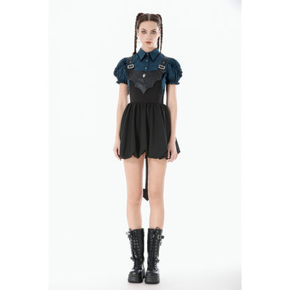 Dark In Love Lilith Bat Harness Bubble Dress styled over a shirt