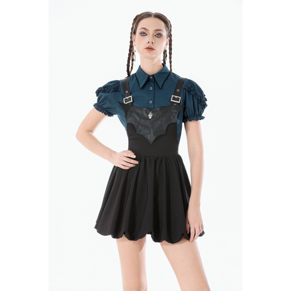 Dark In Love Lilith Bat Harness Bubble Dress styled over a shirt