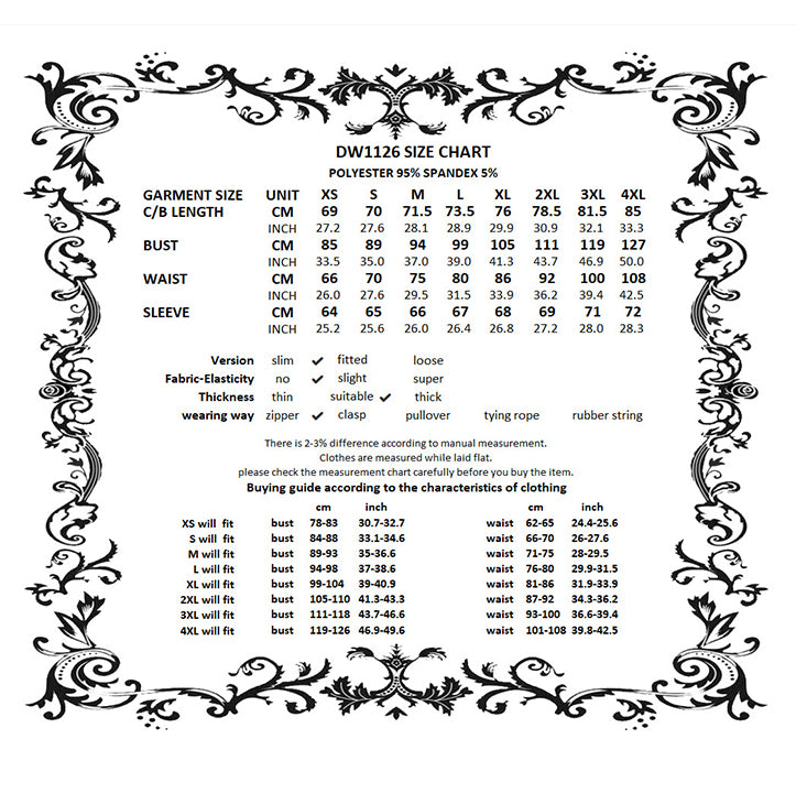Dark In Love Lilith Bat Harness Bubble Dress size chart