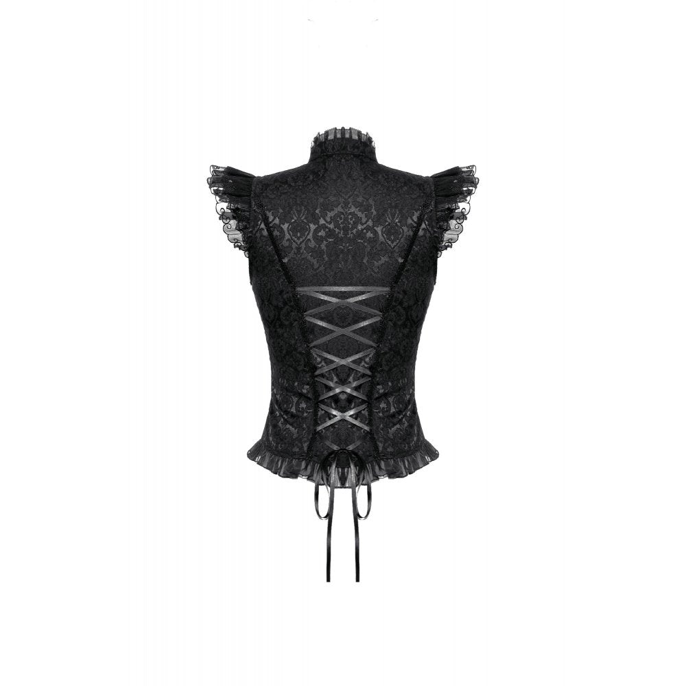 Dark In Love Lilita Gothic Black Top on a white background back view - Kate's Clothing