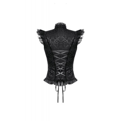 Dark In Love Lilita Gothic Black Top on a white background back view - Kate's Clothing