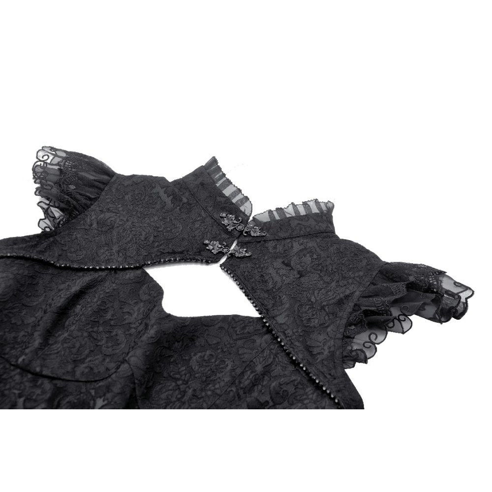 Dark In Love Lilita Gothic Black Top collar clasp closeup - Kate's Clothing