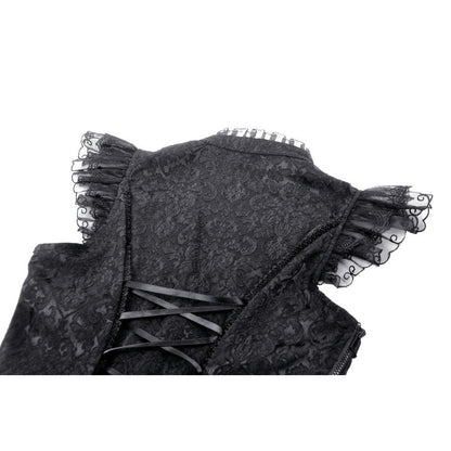 Dark In Love Lilita Black Gothic Top back view closeup of lacey sleeves and ribbon lacing