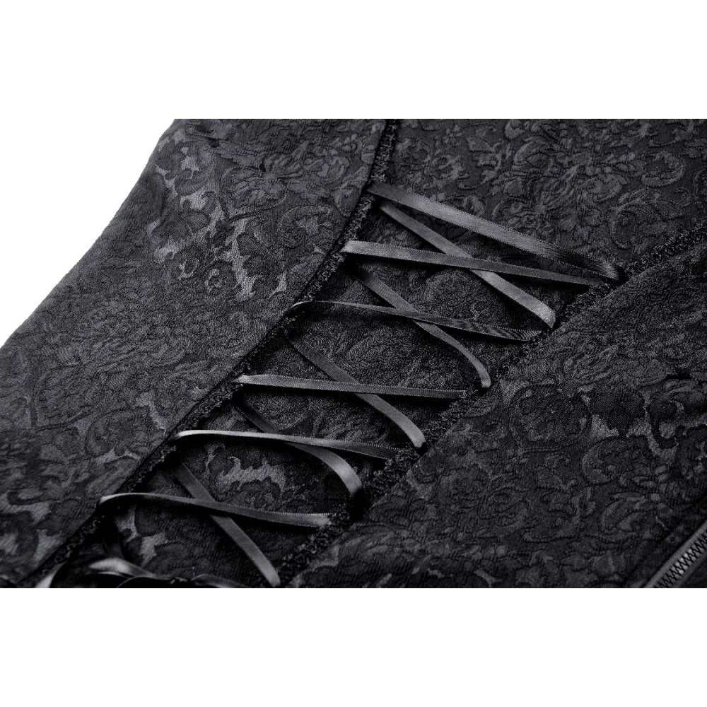 Dark In Love Lilita Gothic Black Top - closeup of satin ribbon lacing