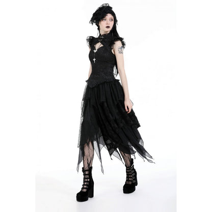 Dark In Love Lilita Top side view styled with gothic midi skirt- Kate's Clothing
