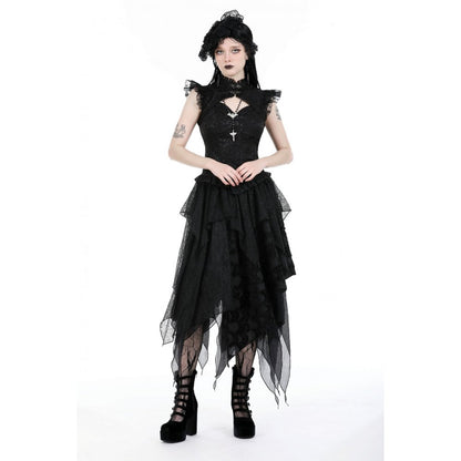 Dark In Love Lilita Top styled with gothic skirt - Kate's Clothing